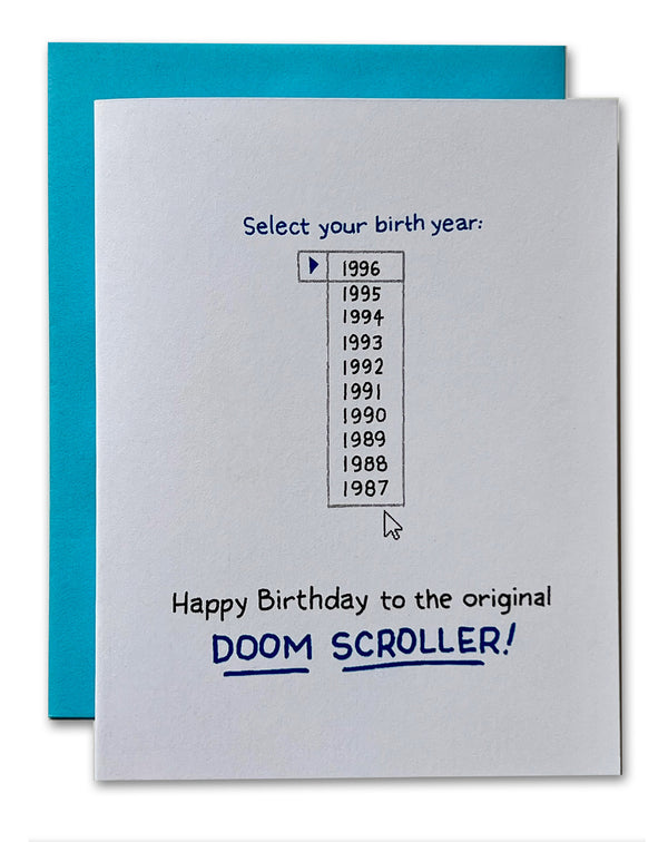 Doom Scroller Risograph Birthday Card