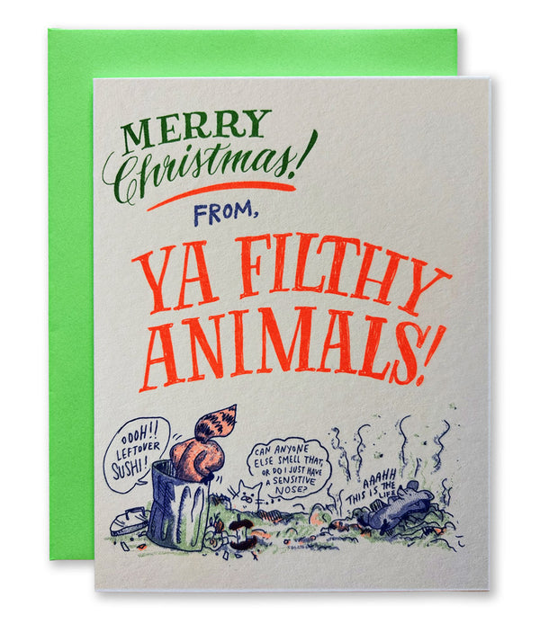 Merry Christmas From Ya Filthy Animals Risograph Holiday Card
