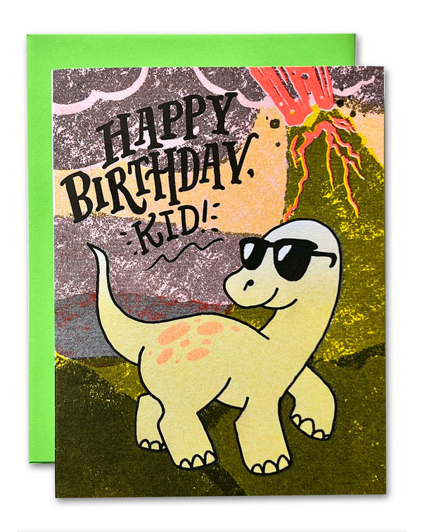 Happy Birthday Kid Dinosaur Risograph Birthday Card
