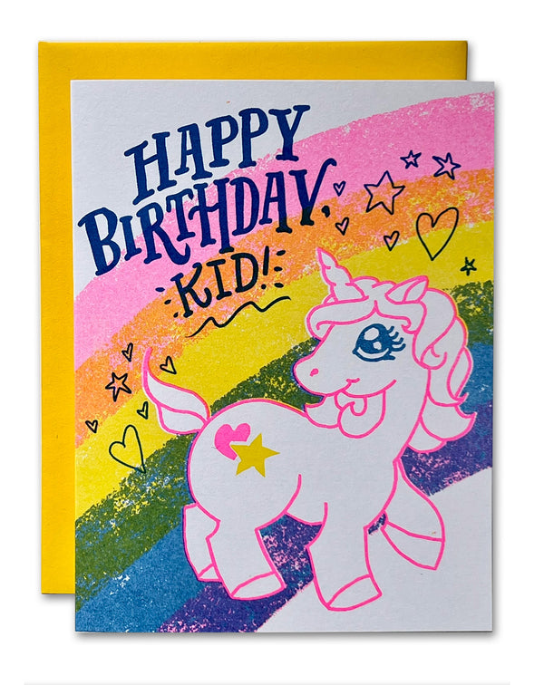 Happy Birthday Kid Unicorn Risograph Birthday Card