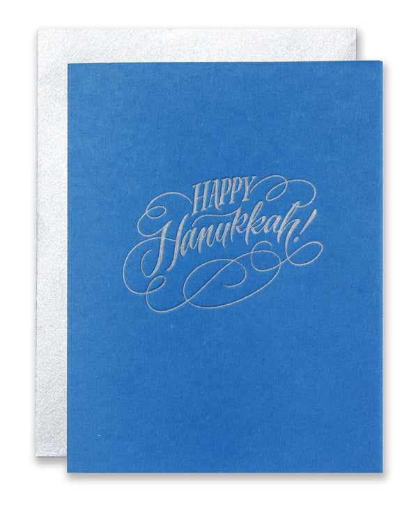 Happy Hanukkah Script Letterpress Holiday Card