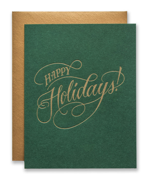 Happy Holidays Script Letterpress Holiday Card