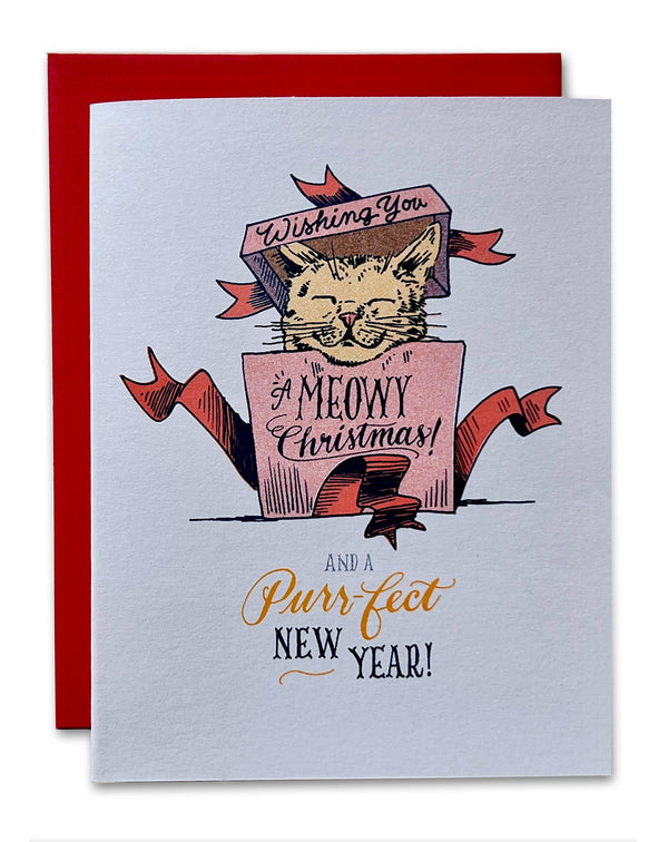 Meowy Christmas Risograph Holiday Card