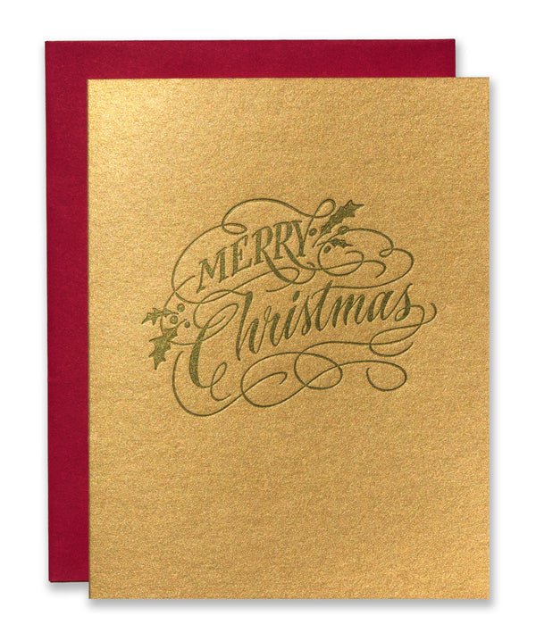 Merry Christmas Script Letterpress Holiday Card