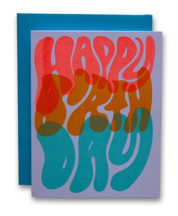 Wavy Overlay Happy Birthday Risograph Card